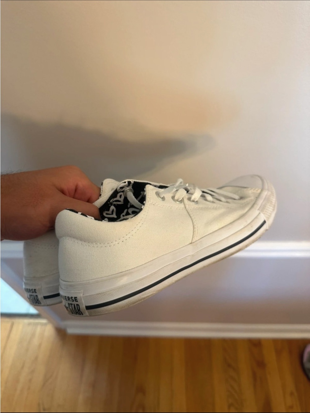 Converse White Low-Top Canvas Sneakers with Black Heart Liner